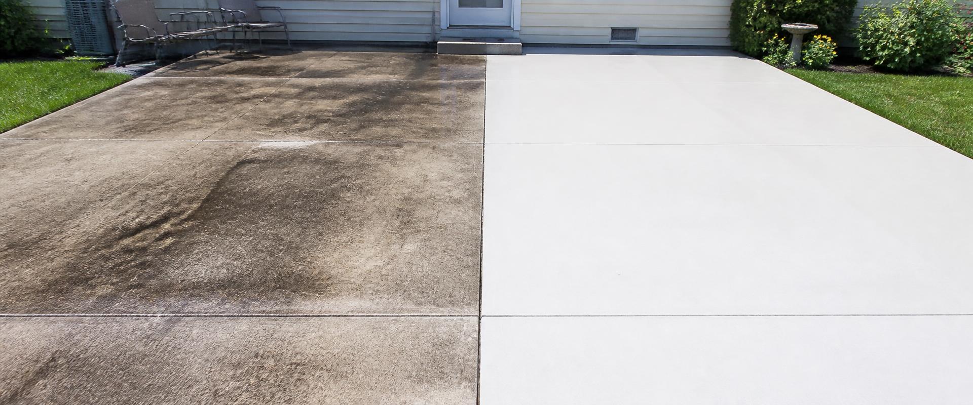 Before and after driveway pressure washing comparison in Sarasota